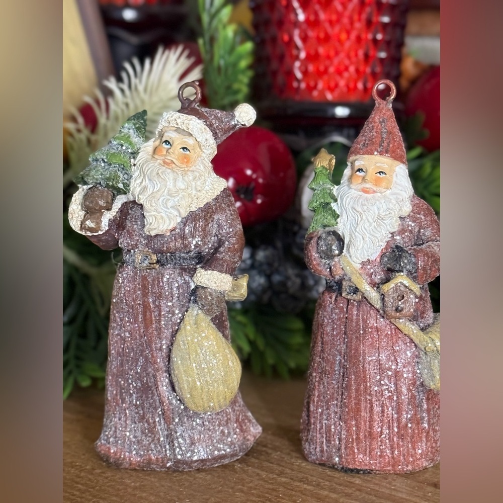 Vintage 1988 Santa Clause Sparkle Holiday Hand Painted Christmas Ornaments